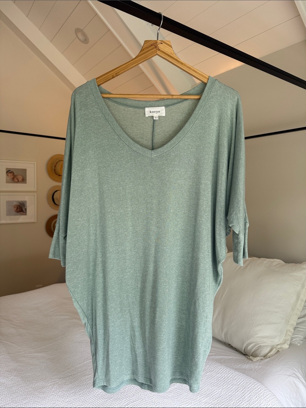 korye Women’s V-Neck Relaxed Sweater Top in Sage Green